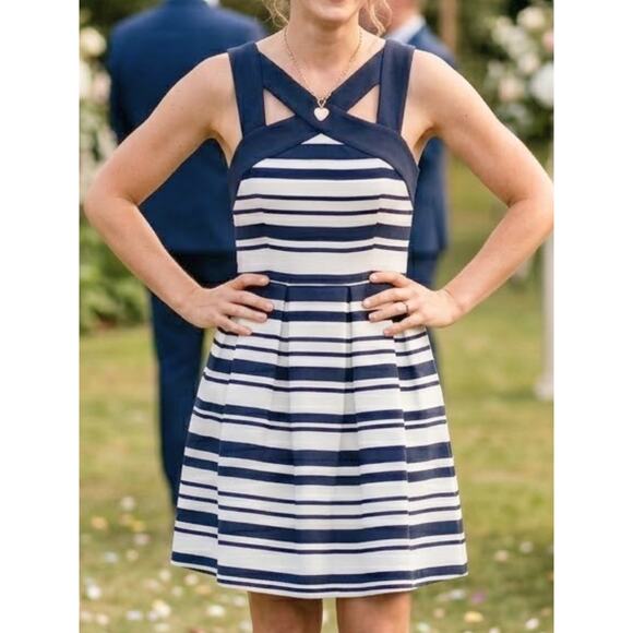 She and Sky Dresses & Skirts - Blue White Stripe Sundress SHE SKY Fit Flare NWT S